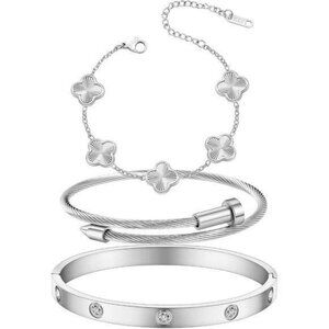 Women’s 18K Gold Plated Stainless Steel Clover Bangle Set - Lucky Four-Leaf Jewe